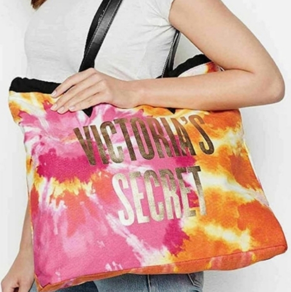 Victoria's Secret Handbags - Victoria's Secret Canvas Tie Dye Tote Colorful Pink Orange Yellow NWT
